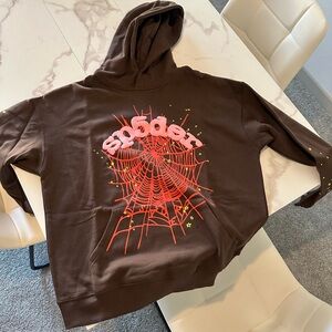 Spider Brown Hoodie with Red Web Design